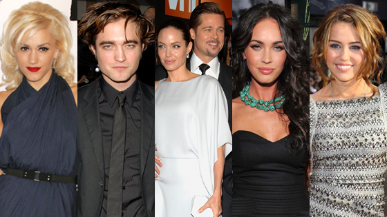 Gwen Stefani, Rob Pattinson, Angelina Jolie, Brad Pitt, Megan Fox, Miley Cyrus Gwen Stefani, Rob Pattinson, Angelina Jolie, Brad Pitt, Megan Fox, Miley Cyrus